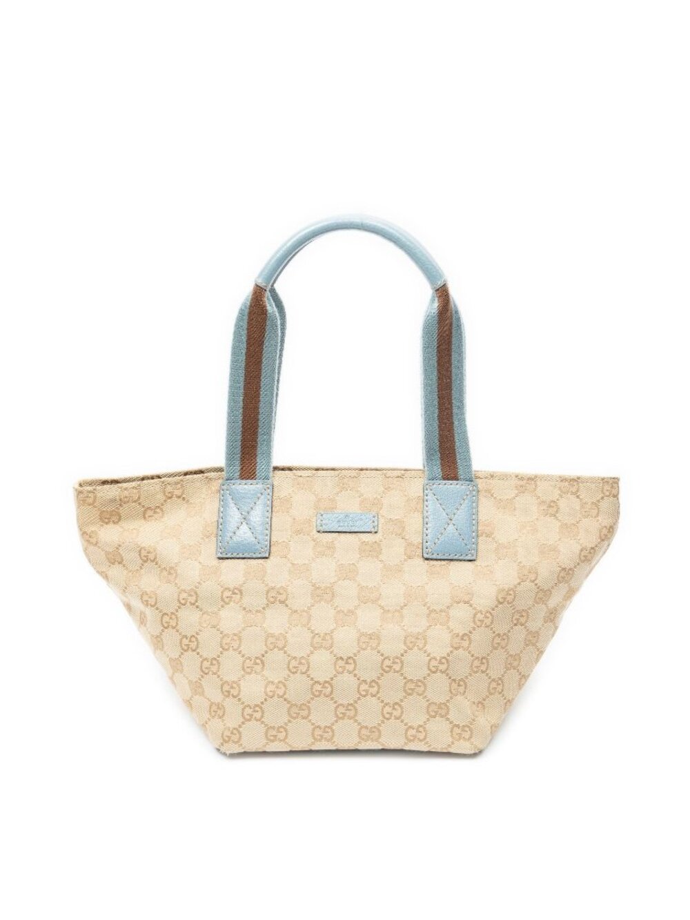 Gucci Small Web Trapeze Tote Bag Beige Light Blue GG Canvas